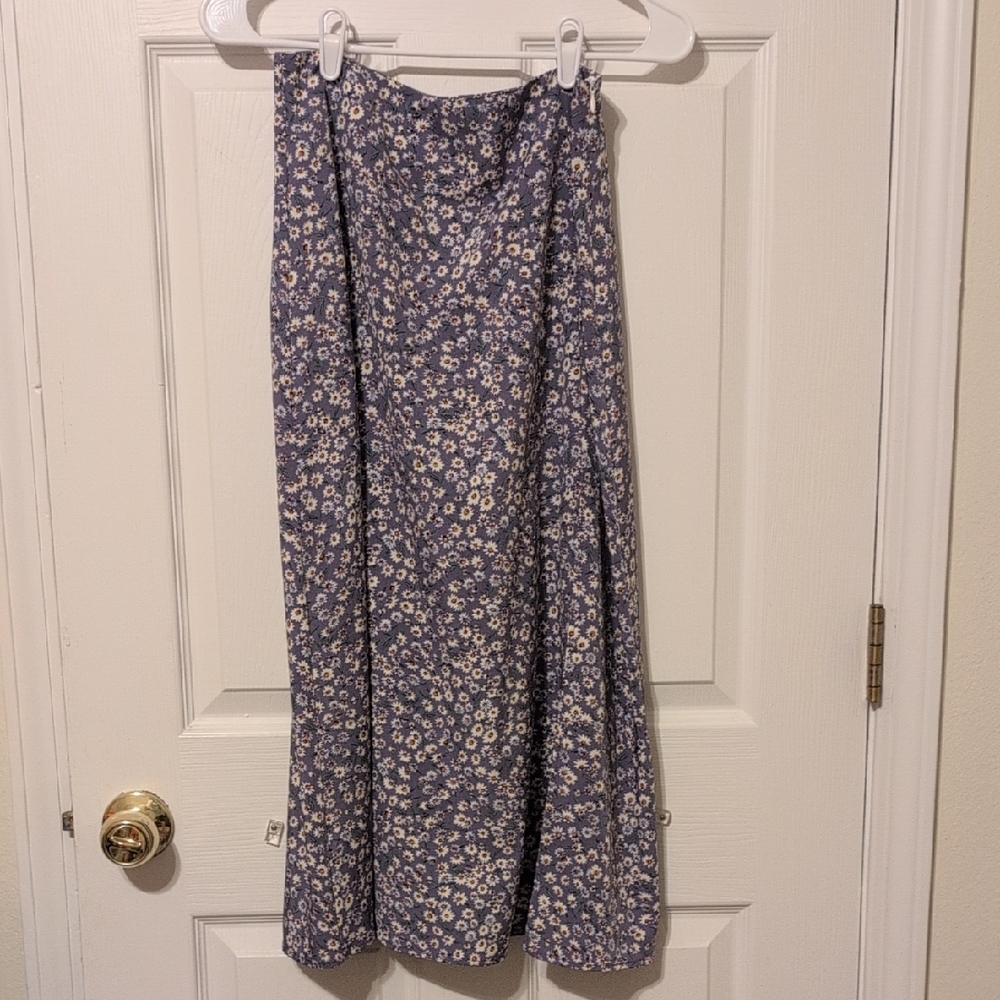 Purple Floral A Line Maxi Skirt